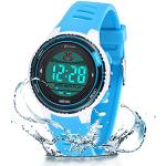 Orologi da polso digitali azzurri impermeabili con cronometro di origine giapponese per bambini resistenza all'acqua 5 Bar 