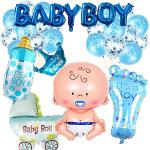 Oumezon Baby Party Decorazione Ragazzi, Baby Shower Party Deko - Baby Boy Ballon Banner, Palloncino in Alluminio (Ragazza + Latte Bottiglia + Passeggino + Corona Palloncino + Piede)