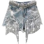 Pantaloncini XXL taglie comode patchwork con paillettes lavabili in lavatrice di jeans per Donna Generic 
