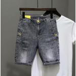 Pantaloncini casual grigi di cotone lavabili in lavatrice di jeans per Uomo 