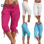 Pantaloni casual grigi 3 XL taglie comode tinta unita con paillettes per l'estate con elastico per Donna 