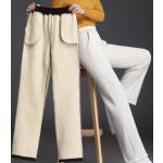 Pantaloni larghi casual neri 3 XL taglie comode in ciniglia lavabili in lavatrice per l'autunno per Donna 