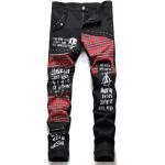 Jeans slim punk neri 3 XL taglie comode di cotone patchwork lavabili in lavatrice per Uomo 