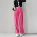 Pantaloni larghi casual rosa XXL taglie comode di cotone lavabili in lavatrice per Donna 