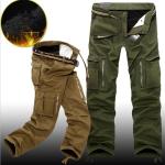 Pantaloni cargo casual verde militare di pile per Uomo 