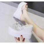 Sandali gioiello casual bianchi in PVC con strass con tacco da 5 cm a 7 cm per Donna 