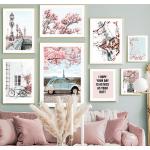 Adesivi murali rosa chiaro a tema Parigi con fiori 