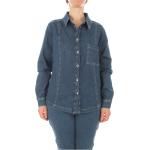 Camicie stretch classiche blu di cotone manica lunga per Donna Marina Rinaldi Persona 