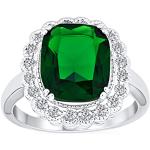Anelli eleganti verde smeraldo 12 mm placcato argento personalizzati con pietre per Donna Bling 