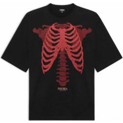 Phobia red skeleton black tee