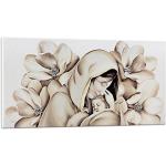 Pintdecor maternità con Fiori Beige Quadro, Legno, Bianco Ombrato, 140x70x4.5 cm, Made in Italy