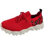 Sneakers larghezza E casual rosse numero 41 in tessuto leopardate traspiranti platform per Donna 