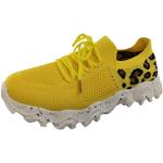 Sneakers larghezza E casual gialle numero 40 in tessuto leopardate traspiranti platform per Donna 