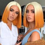 Parrucche caschetto arancioni naturali per capelli biondi per capelli sintetici per Donna 