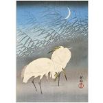 Poster giapponese Ukiyo-e Art Print Woodblock Wall Art - Paesaggio Fiori A3 ("Egrets in Moonlight", Koson)