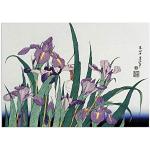 Poster giapponese Ukiyo-e Art Print Woodblock Wall Art - Paesaggio fiori A3 ("Irises and Grasshopper", Hokusai)