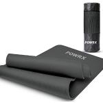 POWRX Tappetino Fitness 183 x 60 x 1 cm (Matt Black) - Tappeto palestra ideale per Ginnastica, Yoga e Pilates - Ecocompatibile con Tracolla e Sacca Trasporto - Antiscivolo + PDF Workout
