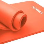 POWRX Tappetino fitness antiscivolo 190 x 60 x 1,5 cm - Ideale per Yoga, Pilates e Ginnastica - Extra morbido e spesso - Ecocompatibile con tracolla e sacca trasporto + Poster (Arancione)
