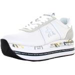 Sneakers larghezza E casual bianche numero 35 con stringhe con tacco da 5 cm a 7 cm platform per Donna Premiata Beth 