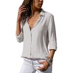 Magliette & T-shirt eleganti bianche XS di chiffon traspiranti con scollo a V per la primavera manica lunga con scollo a V per Donna Minetom 