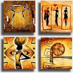Quadri Moderni ETNICO 4 pezzi arte africa africana Sole Stampa su Tela Canvas Arredamento Astratto XXL Arredo soggiorno salotto camera da letto cucina ufficio bar ristorante (4 pezzi 30x30 cm cad.)