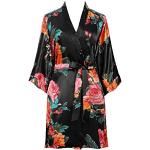 PRODESIGN Vestaglia estiva da donna con stampa floreale Kimono in raso con stampa floreale, Nero , taglia unica