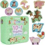 Puzzle di legno a tema dinosauri per bambini fattoria per età 2-3 anni 