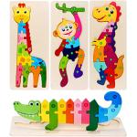 Puzzle in Legno per Bambini,Giocattoli Animali da Puzzle, 4 Pezzi 3D Prescolare Educativo Giocattoli Montessori Giochi Set, Regalo per 3 4 5+ Anni Bambina Bimbo Ragazza Ragazzo