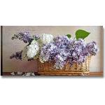 Quadri shabby chic viola in legno di abete finitura opaca sostenibili a tema fiori con fiori 