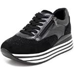 Sneakers larghezza E scontate casual nere numero 37 in similpelle con stringhe con tacco da 3 cm a 5 cm platform per Donna Queen Helena 