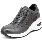 Sneakers stringate larghezza E casual grigie numero 39 di pelle con tacco da 5 cm a 7 cm per Donna Queen Helena 