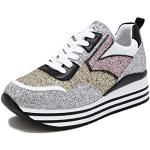 Sneakers larghezza E casual numero 38 di gomma con glitter con stringhe platform per Donna Queen Helena 