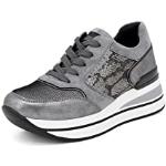 Sneakers larghezza E scontate casual grigie numero 37 di gomma con stringhe con plantare estraibile platform per Donna Queen Helena 