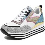 Sneakers larghezza E casual bianche numero 37 di gomma con glitter con stringhe platform per Donna Queen Helena 
