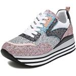 Sneakers larghezza E casual porpora numero 36 di gomma con glitter con stringhe platform per Donna Queen Helena 