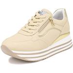 Sneakers larghezza E casual beige numero 38 in similpelle con cerniera con tacco da 3 cm a 5 cm platform per Donna Queen Helena 