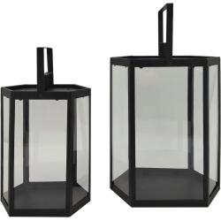 Rebecca Mobili Set 2 Lanterne Portacandela in Metallo e PVC Nero da Interno Esterno Moderno - RE6718
