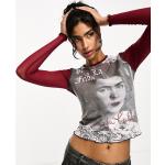 Reclaimed Vintage - T-shirt rossa in rete con stampa Frida Kahlo su licenza-Rosso