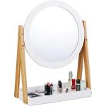 Relaxdays Specchio per Trucchi, Girevole, con Supporto, Cosmesi, da Tavolo ∅32,5 cm, Bambù, MDF, Bianco e Legno Naturale