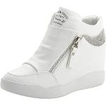 Sneakers larghezza E eleganti bianche numero 34 in similpelle con cerniera traspiranti con cerniera per Donna Rismart 