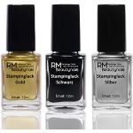 RM Beautynails, set di 3 smalti stamping per unghie, 12 ml, colore oro, nero, argento (etichetta in lingua italiana non garantita)