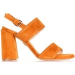 Sandali arancioni numero 38 in pelle di camoscio tinta unita con punta aperta con cinturino per Donna Roberto Festa 