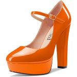 Sandali eleganti arancioni numero 38 di gomma chiusura velcro antiscivolo con tacco per Donna 