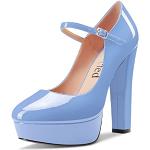 Sandali eleganti azzurri numero 35 di gomma chiusura velcro antiscivolo con tacco per Donna 