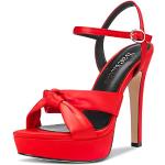 Sandali eleganti rossi numero 44 di gomma chiusura velcro antiscivolo con tacco per Donna 