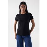 Magliette & T-shirt nere L di cotone tinta unita con perline con scollo tondo mezza manica con scollo rotondo per Donna Salsa Jeans 