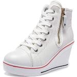 Sneakers basse larghezza E casual bianche numero 35 di gomma con tacco da 5 cm a 7 cm tacco a zeppa traspiranti per Donna 