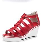 Sneakers basse larghezza E casual rosse numero 36 di gomma con tacco da 5 cm a 7 cm tacco a zeppa traspiranti per Donna 