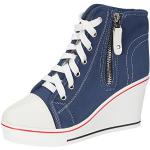 Sneakers basse larghezza E casual blu scuro numero 35 di gomma con tacco da 5 cm a 7 cm tacco a zeppa traspiranti per Donna 