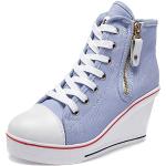 Sneakers basse larghezza E casual blu numero 38 di gomma con tacco da 5 cm a 7 cm tacco a zeppa traspiranti per Donna 